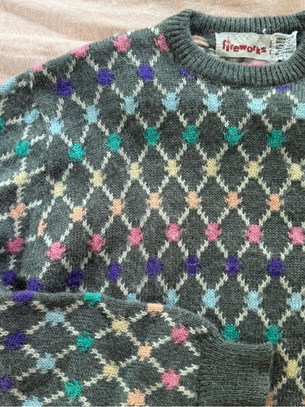 Charcoal Gray Multicolor Patterned Crewneck Sweater